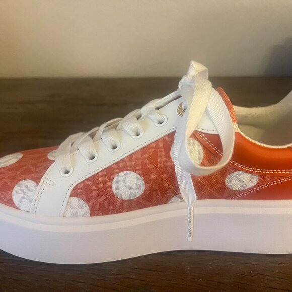 Michael Kors*Michael Kors Romey Polka Dot Orange & White Platform Sneakers Sz.7 - Picture 7 of 12